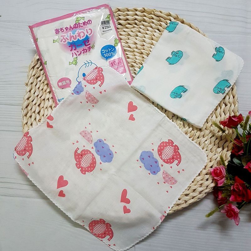 Gói 10 Chiếc Khăn Xô Sữa Xuất Nhật In Họa Tiết 2 Lớp Cho Bé