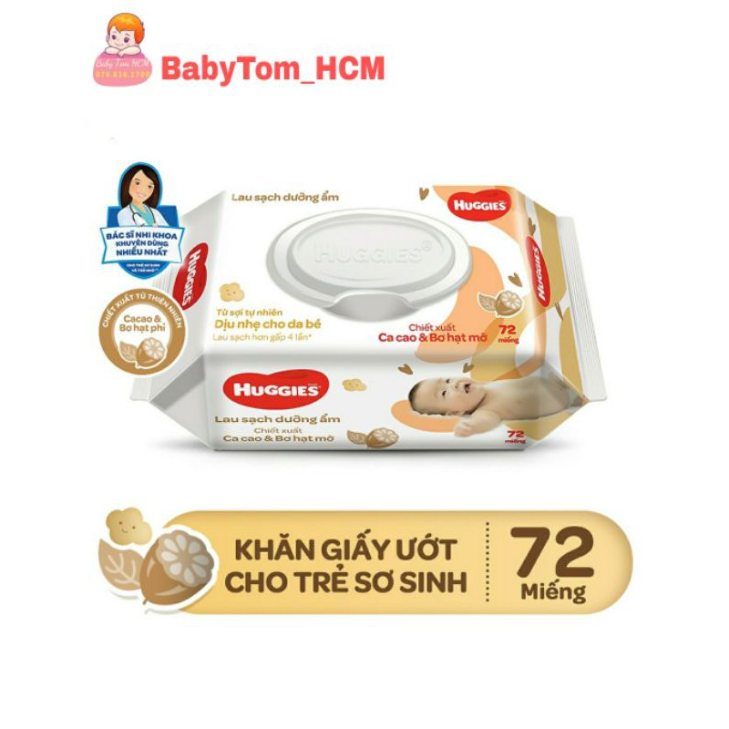 Khăn ướt huggies 72 miếng chiết xuất cacao & bơ hạt mỡ