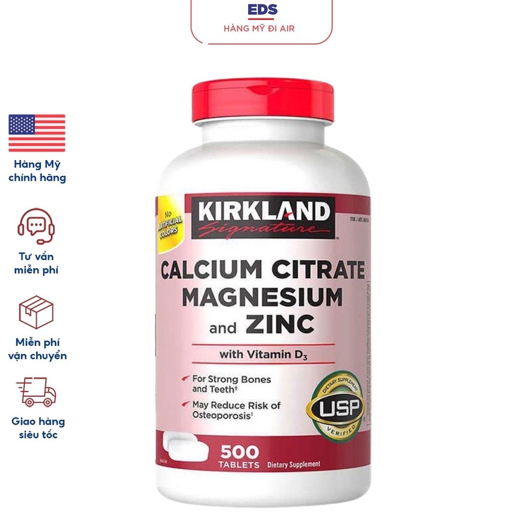 Viên uống hỗ trợ xương khớp Kirkland Calcium Citrate Magnesium and Zinc - EDS Hàng Mỹ
