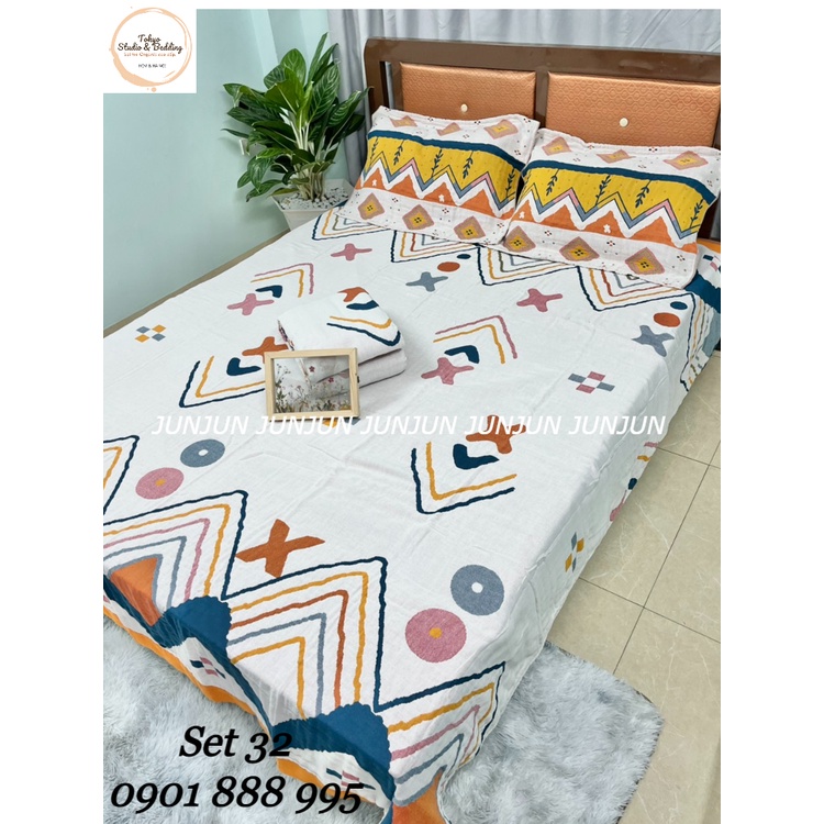N4_SET Chăn Ga Gối vải Xô Organic cotton dòng cao cấp
