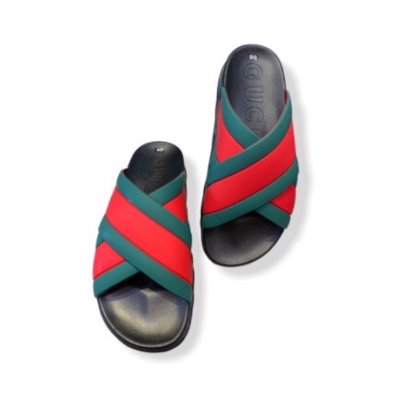 Dép nam quoai ngang gucci xanh đỏ độn đế tăng chiều cao ful box
