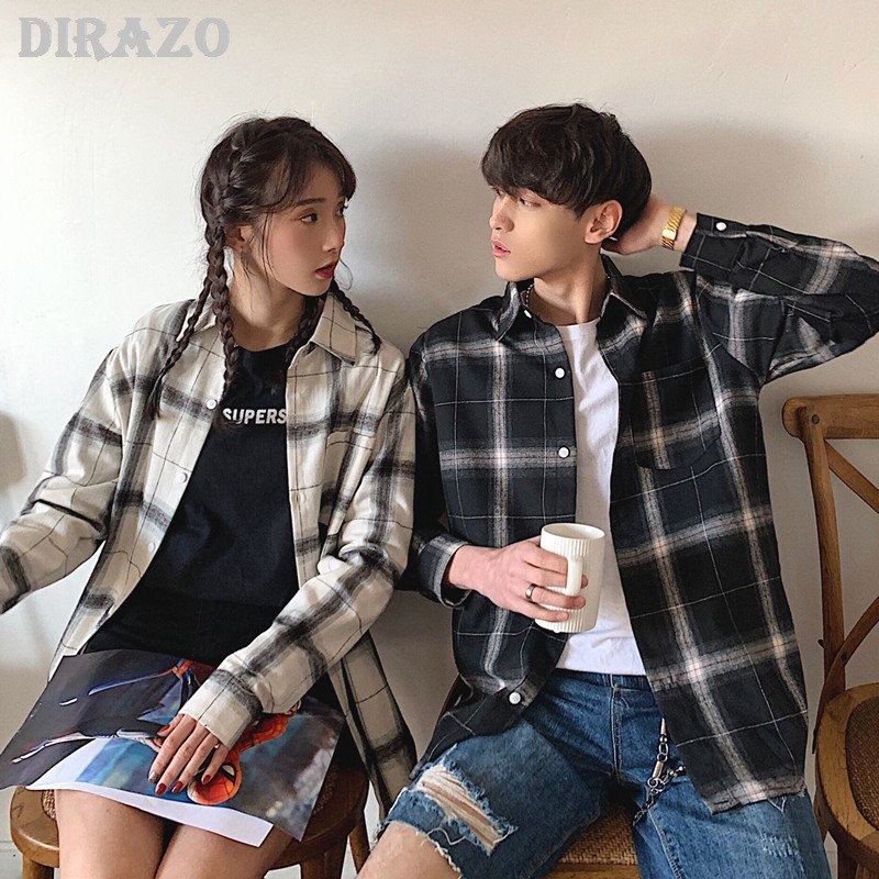 Áo  khoác sơ mi nam nữ unisex tay dài caro form rộng trẻ trung năng động phong cách Hàn Quốc --DIRAZO