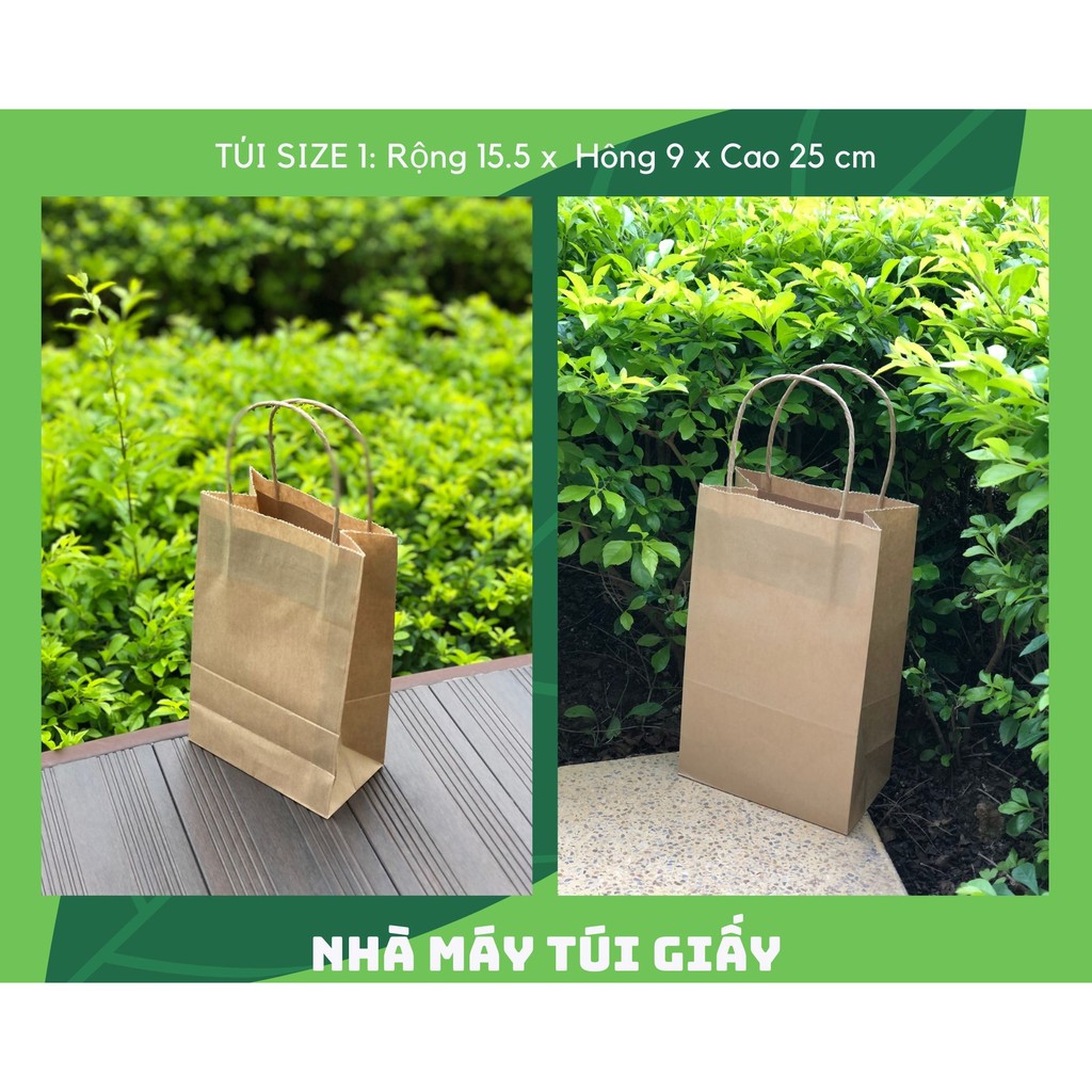 300 Chiếc TÚI GIẤY Kraft Nhật Size 1: 15,5x10x25 cm túi giấy CÓ QUAI đựng hàng 1- 1,5 kG