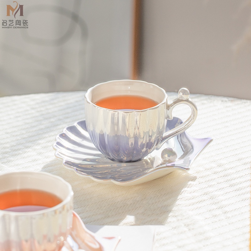 Cốc Sứ Uống Cà Phê Hình Vỏ Sò Màu Gradient Phong Cách Châu Âu