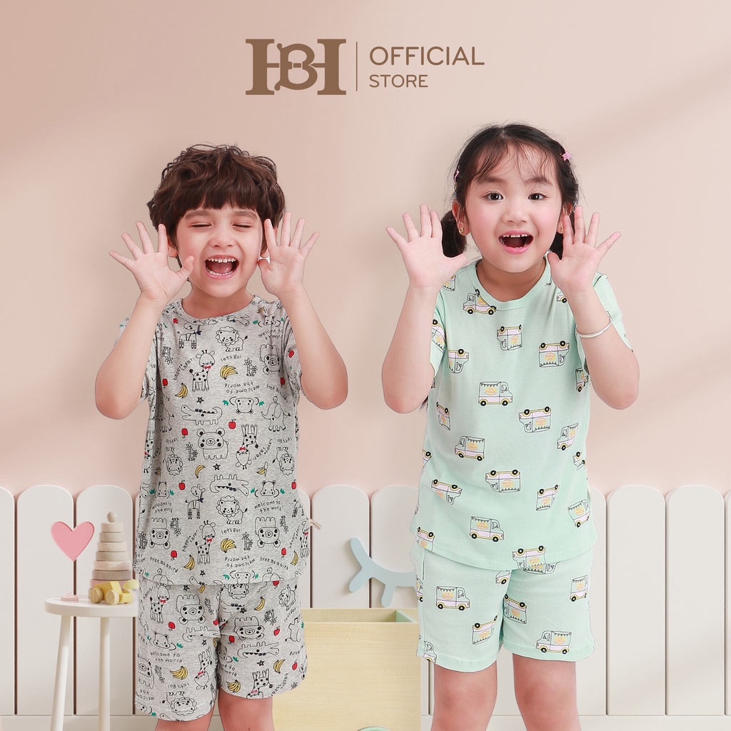 Bộ Quần Áo Thun Cotton Cộc Tay Hapiibabii Họa Tiết Ngộ Nghĩnh Cho Bé Trai Bé Gái Mặc Ở Nhà Mùa Hè (1-10 Tuổi)