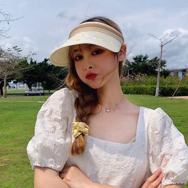 Mũ cói xinh che nắng hoa cúc- Khăn turban