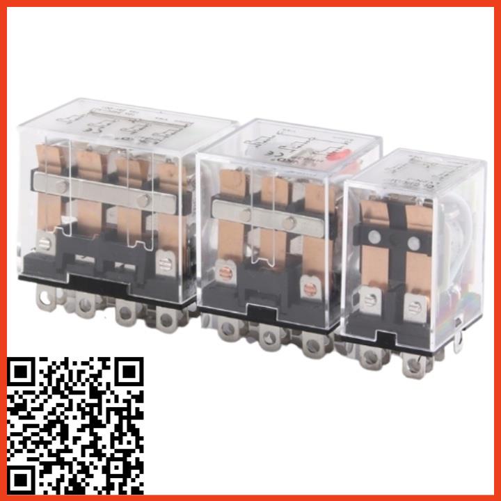 Rơ le trung gian LY4N-J re lay kiếng14 chân dẹp lớn có đèn điện áp 12VDC, 24VDC, 220VAC kèm chân đế PTF14A