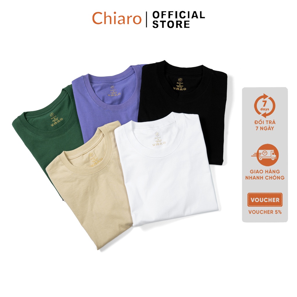 Áo thun unisex cổ tròn áo phông cotton Chiaro 5 màu trẻ trung, co giãn 4 chiều cao cấp