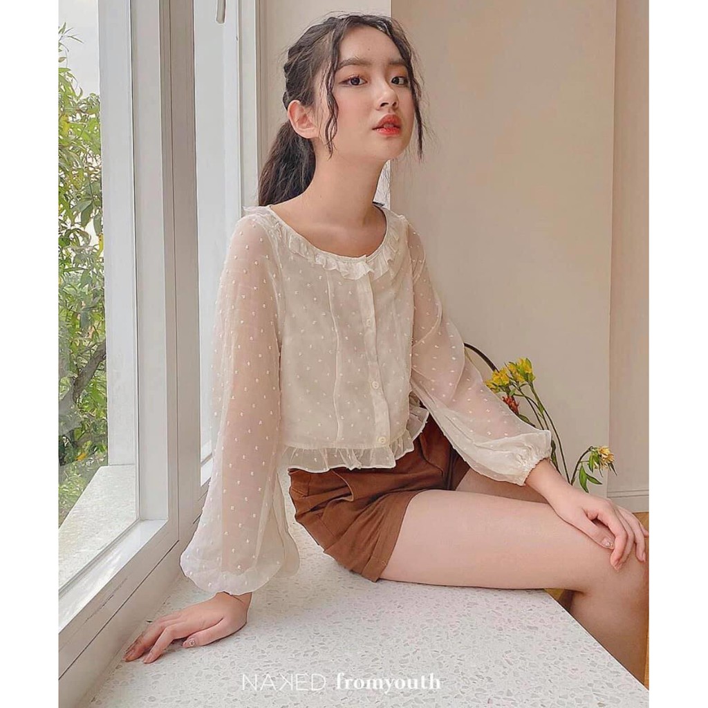 Áo babydoll voan bi ( ảnh thật/ hàng sẵn)