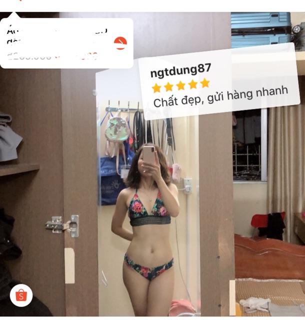 Bikini hai mảnh nữ đi biển đẹp xuất khẩu hoa xanh 3D ren chống nắng SPF50+ XHIS01 AMGOBET