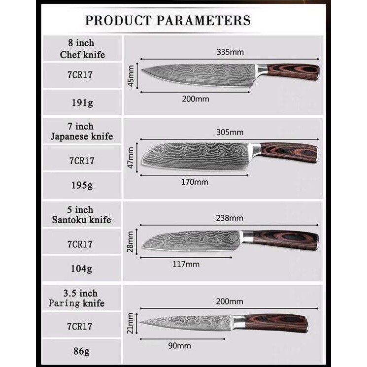 Combo 4 dao thép SEKI Damascus - nguyên đai nguyên kiện từ Nhật