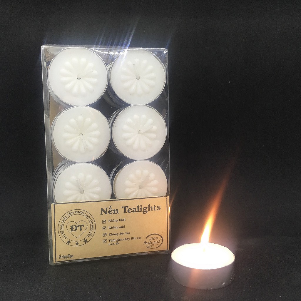 Nến tealight cháy 4 giờ không khói - không mùi - không gây đen đèn xông vàng trắng đỏ cao cấp Đức Tín