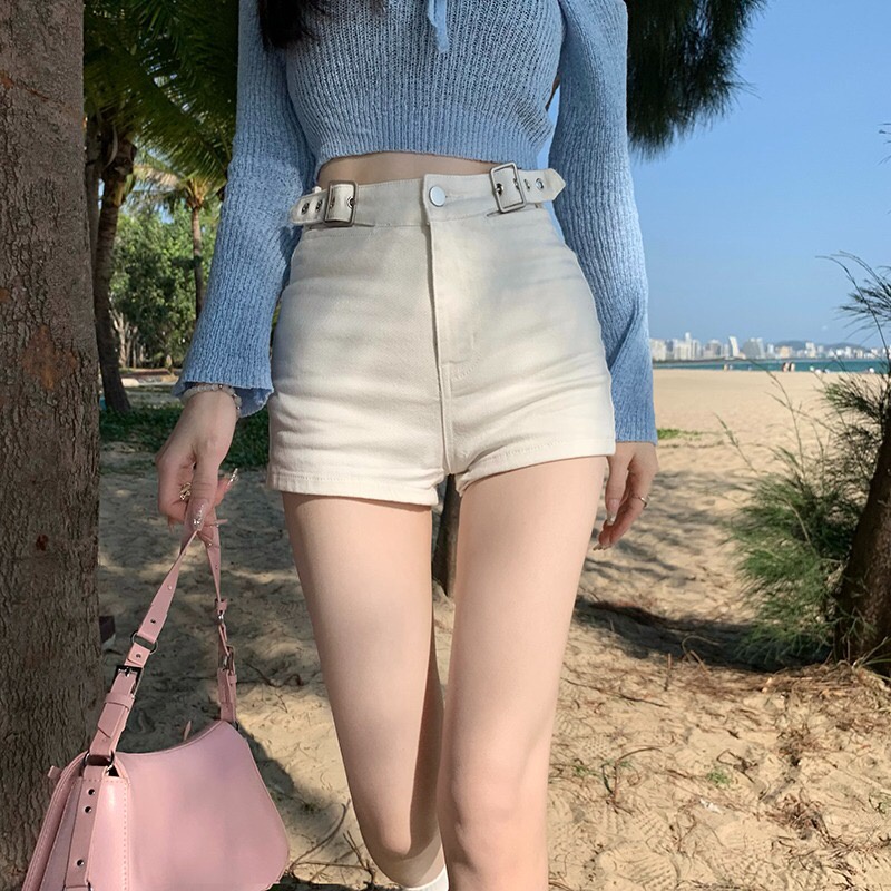 Quần Short Denim Lưng Cao Phong Cách Hàn Quốc Đơn Giản Dành Cho Nữ