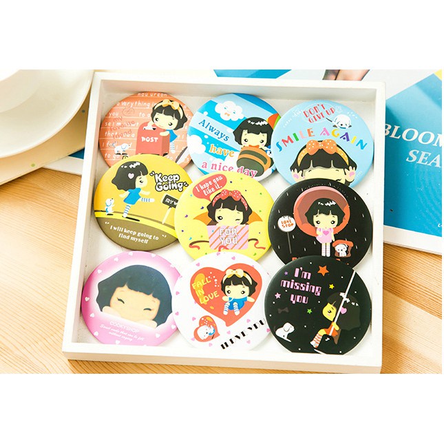 Gương Trang Điểm Hình Tròn Họa Tiết Hoạt Hình Phong Cách Hàn Quốc Xinh Xắn