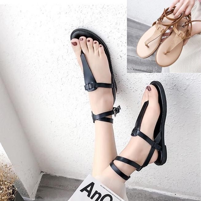 GIÀY SANDAL NỮ ĐẾ THẤP KẸP CHÉO CỔ CHÂN sz 35-42