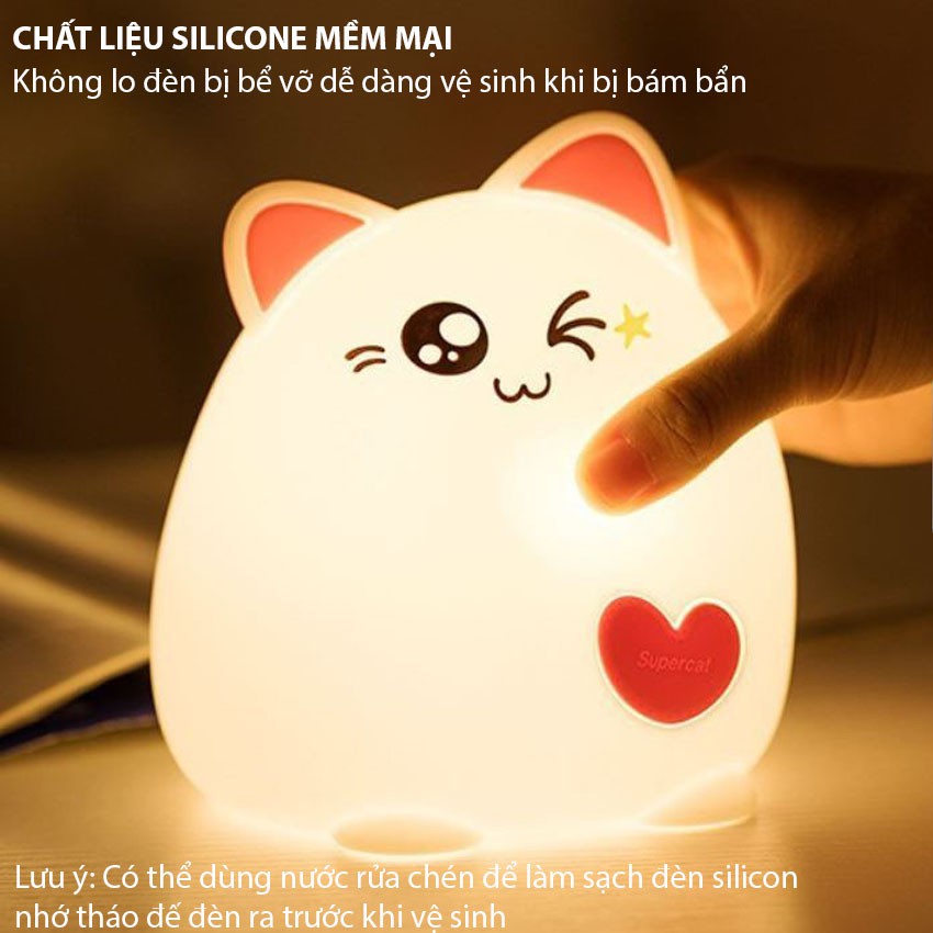 [Tặng 1 chiếc Khẩu Trang] Đèn ngủ silicone cảm biến đổi màu để bàn cực hot hình Mèo Ú - Venado