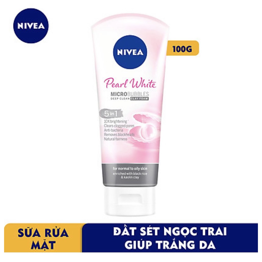 Sữa rửa mặt NIVEA Pearl White đất sét giúp trắng da 100ml