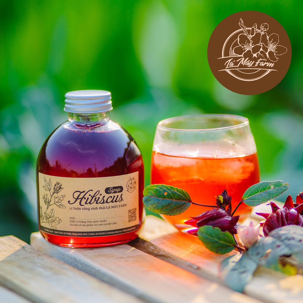 Siro Hibiscus, Syrup Bụp giấm, Atiso tốt cho người cao huyết áp, đồ pha chế giải khát hè - Vườn rừng Lá Mây Farm