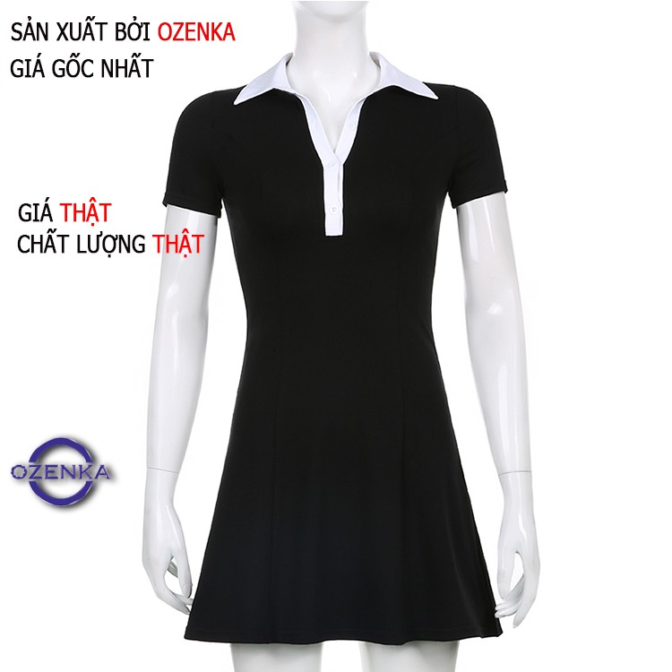 Váy polo body tay ngắn xinh yêu, đầm polo đi dự tiệc đi chơi dạo phố đi bar sang chảnh rẻ đẹp OZENKA