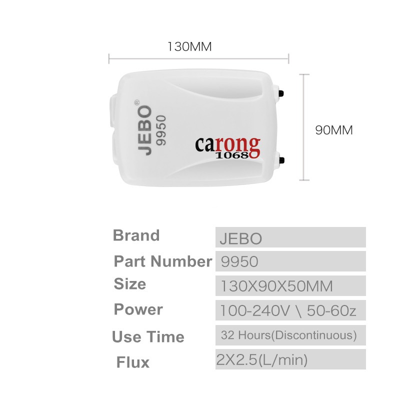 Sủi oxy chạy pin sạc JEBO 9950 Aquarium Air Pump AC/DC Dual Use For Aquarium Fish Tank Portable Pump