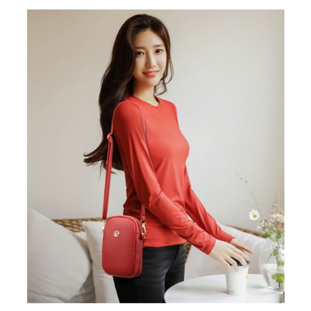 Túi đựng điện thoại đeo chéo mini nữ màu trơn dễ thương ví điện thoại thông minh da PU vân nổi 1155