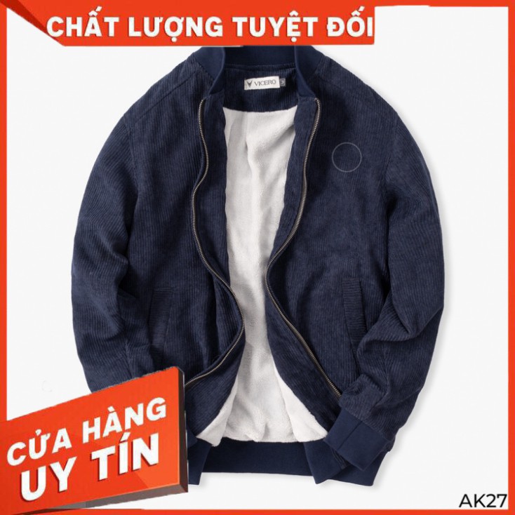 Áo Khoác Bomber Nam Trần Lông Vải Nhung Tăm Thời Trang Cao Cấp VICERO - Hàng nhập khẩu
