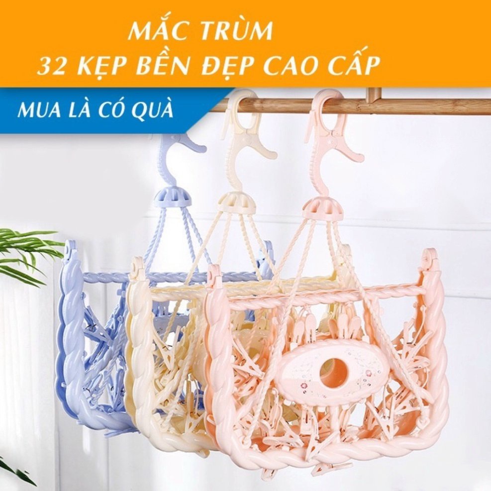 Móc phơi đồ cho bé ,Móc chùm nhựa gấp gọn 32 kẹp size đại