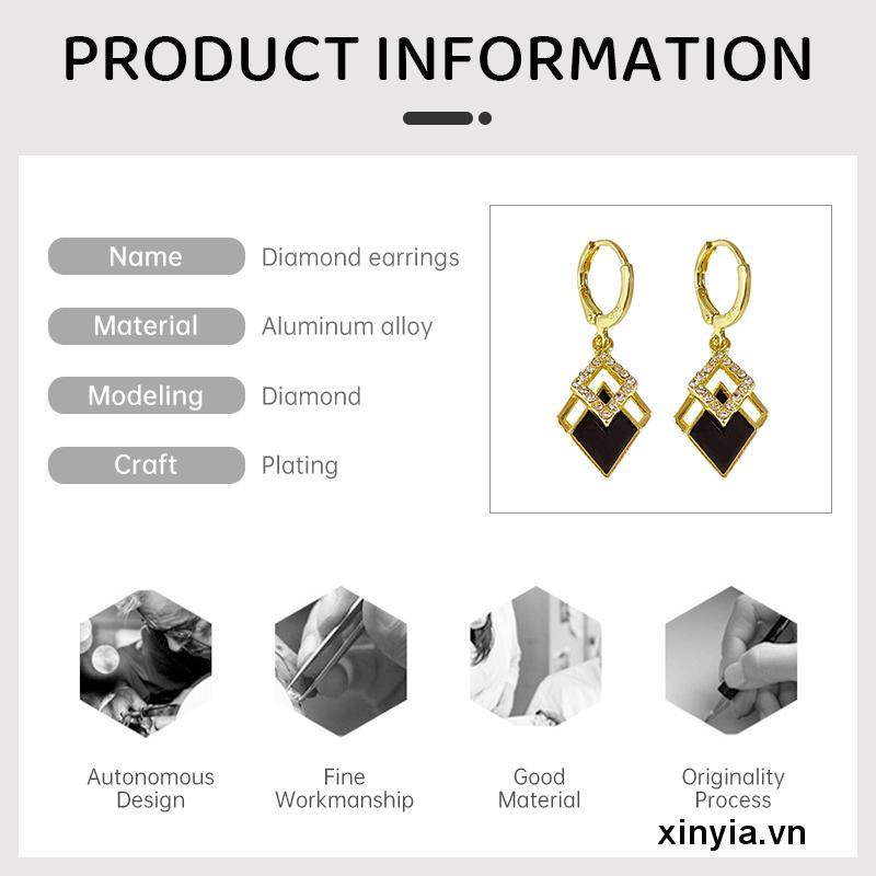 Khuyên Tai Đính Đá Đen Đôi Hình Dạng Kim Cương Khí Chất Lượng Cao Cá Tính Làm Quà Tặng Đám Cưới