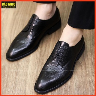 Giày tây nam cao cấp ✅ Da bò mềm dập vân cá sấu thời trang 🎁 Đế cao su đúc cao 3cm 🎁 Dây buộc ✅ Mã D682