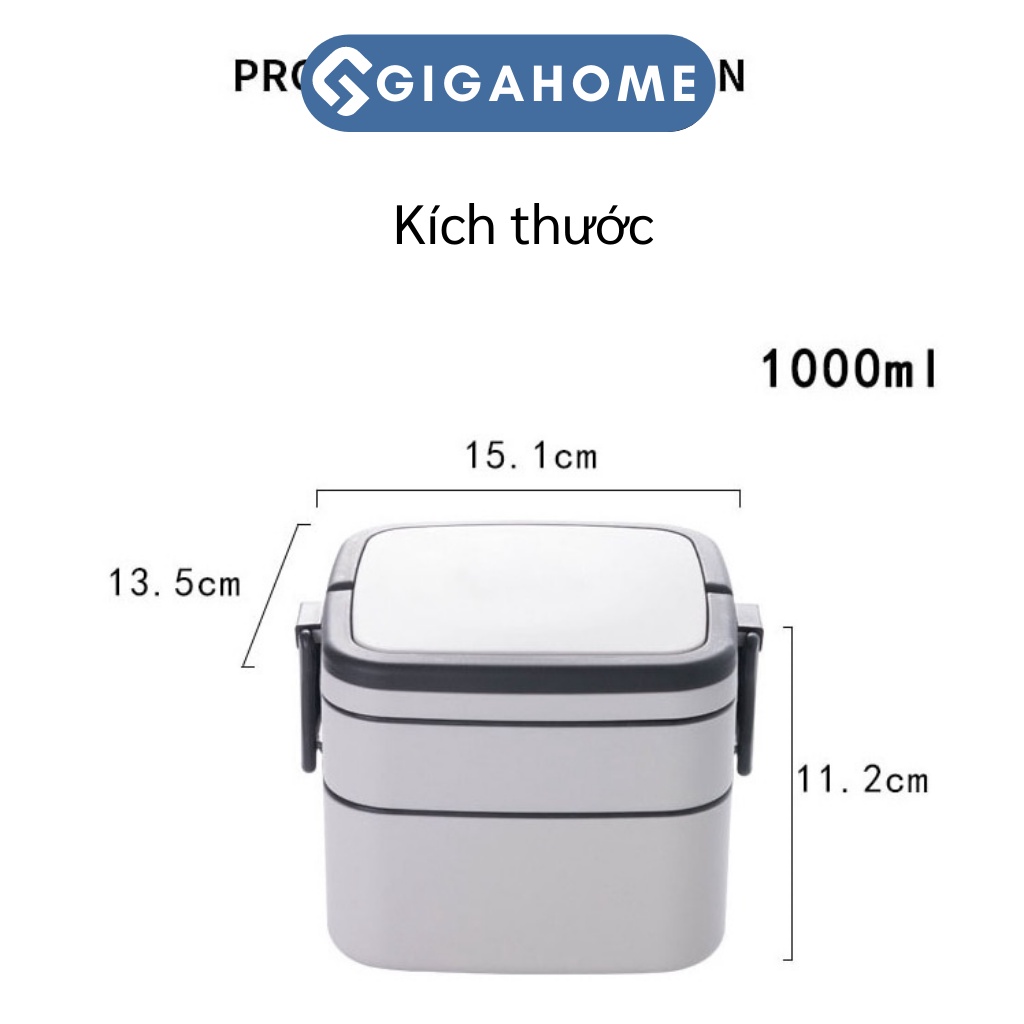 Hộp Đựng Cơm Văn Phòng Giữ Nhiệt 1000ml 2 Tầng Kèm Thìa Có Quai Xách GIGAHOME 10047