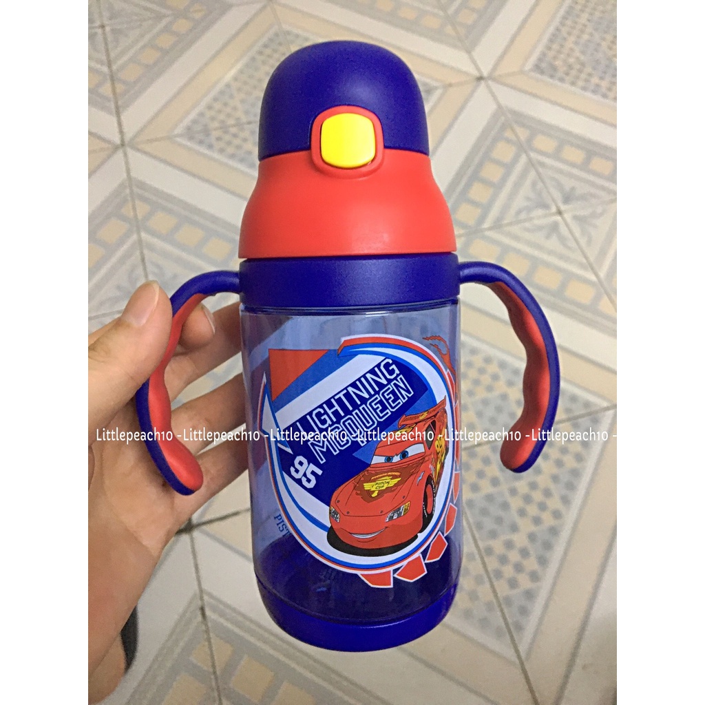 Bình nước Disney 2IN1 có ống hút, 2 tay cầm và đeo chéo hình Minnie Car Mcqueen 350ml cho bé GX5852