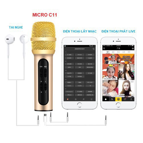 Mua ngay Micro C11 thu âm live stream loại cao cấp kèm tai phone [Freeship 10k]