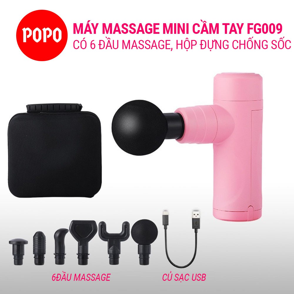 Máy Massage Cầm Tay POPO súng mát xa cao cấp giúp tập luyện làm giảm đau cơ bắp gồm 6 đầu massage