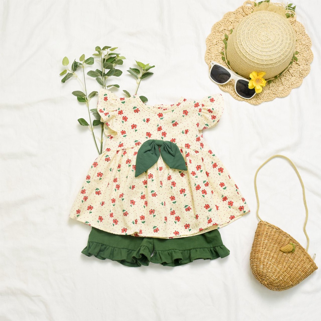 Set đồ đũi sần nơ bản to dễ thương cho bé gái thoáng mát, thấm hút mồ hôi, mỏng nhẹ, dễ chịu thoải mái Caibaby_store