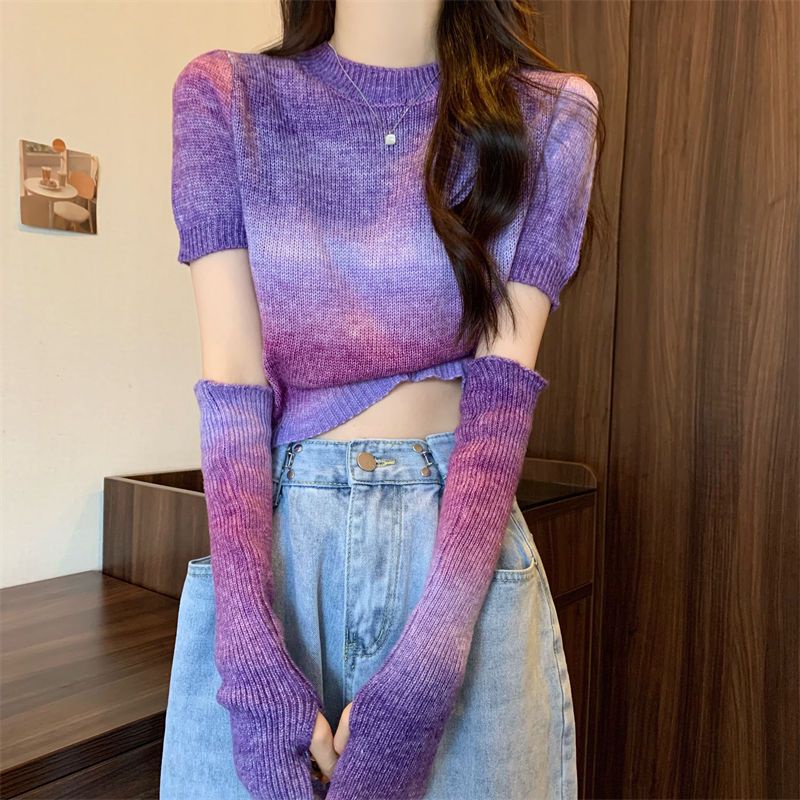 Áo Len Tay Dài Cổ Tròn Nhuộm Màu Phong Cách Mới Cho Nữ