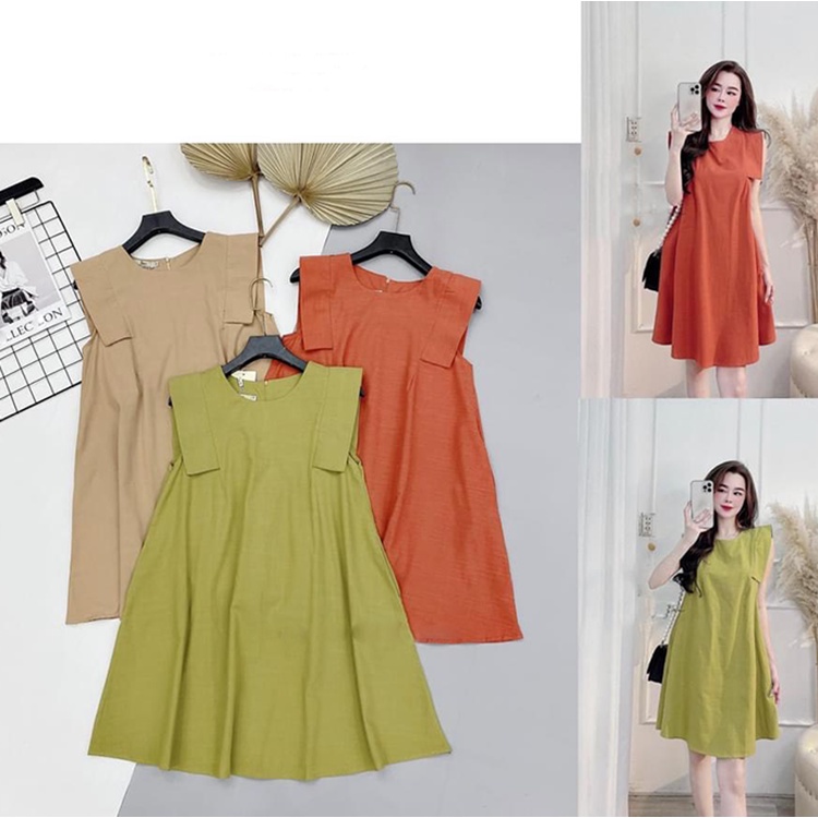 Đầm bầu suông tay hến cổ tròn Váy đuôi cá chất cotton siêu xinh hàng VNXK