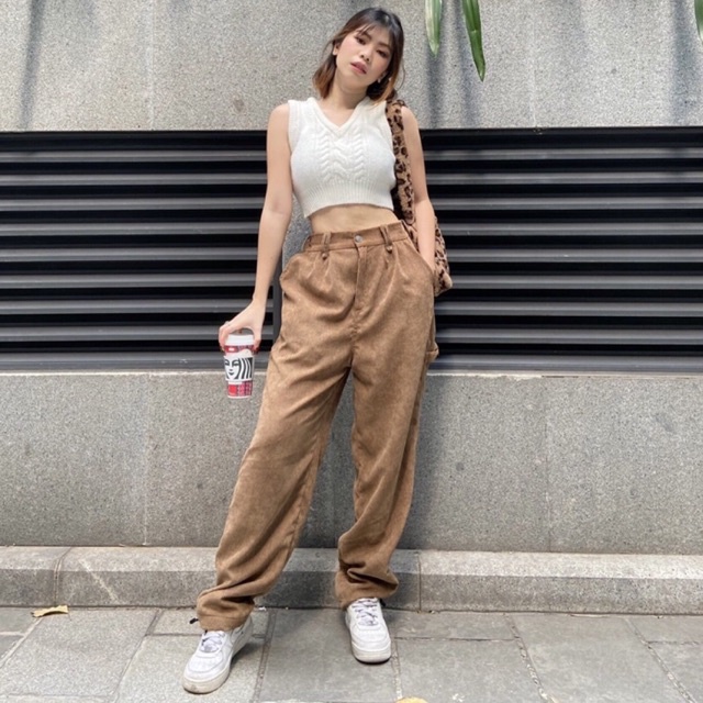Quần dài nhung tăm unisex Oversize Corduroy Pants FRANKEE - Nâu - Local Brand Chính Hãng