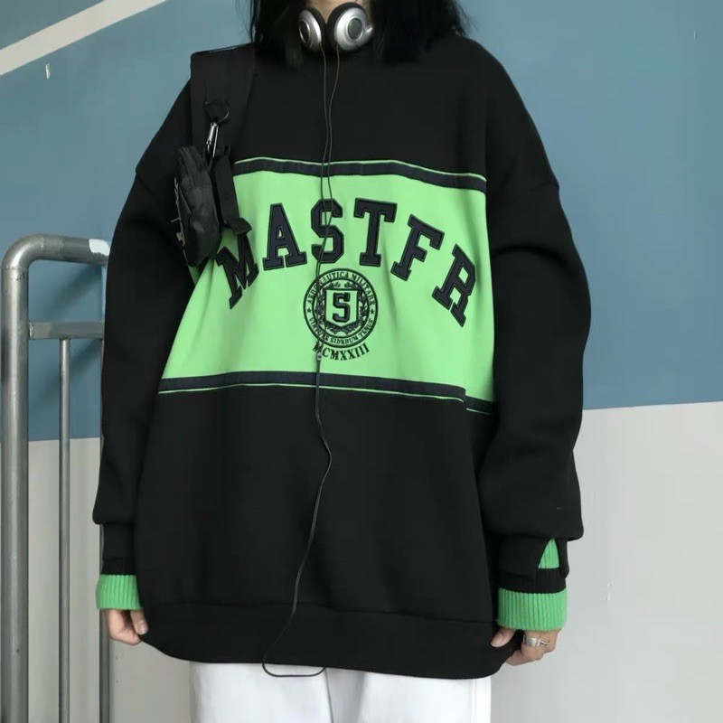 Áo sweater MASTFR phối màu đen- xanh neon