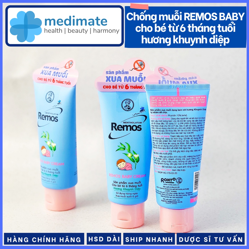 Remos baby chống muỗi an toàn cho bé từ 6 tháng tuổi hương khuynh diệp dạng kem và xịt