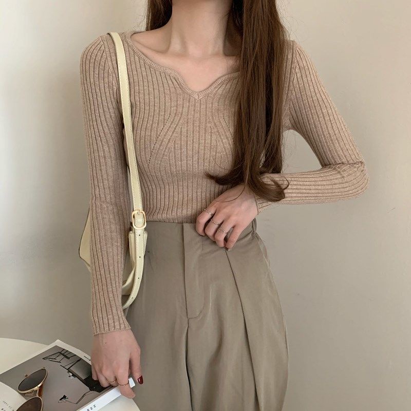 Áo Len Nữ Dài Tay Cổ Chữ v Thiết Kế Mới Thời Trang Mùa Thu Đông Theo Phong Cách Hàn Quốc