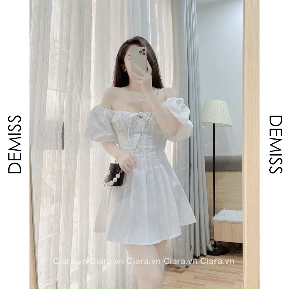 Đầm Trắng Cổ Vuông 💖DEMISS💖 Váy Trắng Cổ Vuông Tay Phồng Dáng Eo Quyễn Rũ - V-Trắng-29