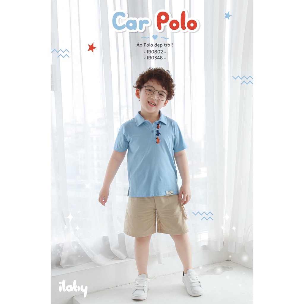 Áo polo bé trai ILABY in hình ô tô chất liệu cotton thoáng mát [20IB08020122]