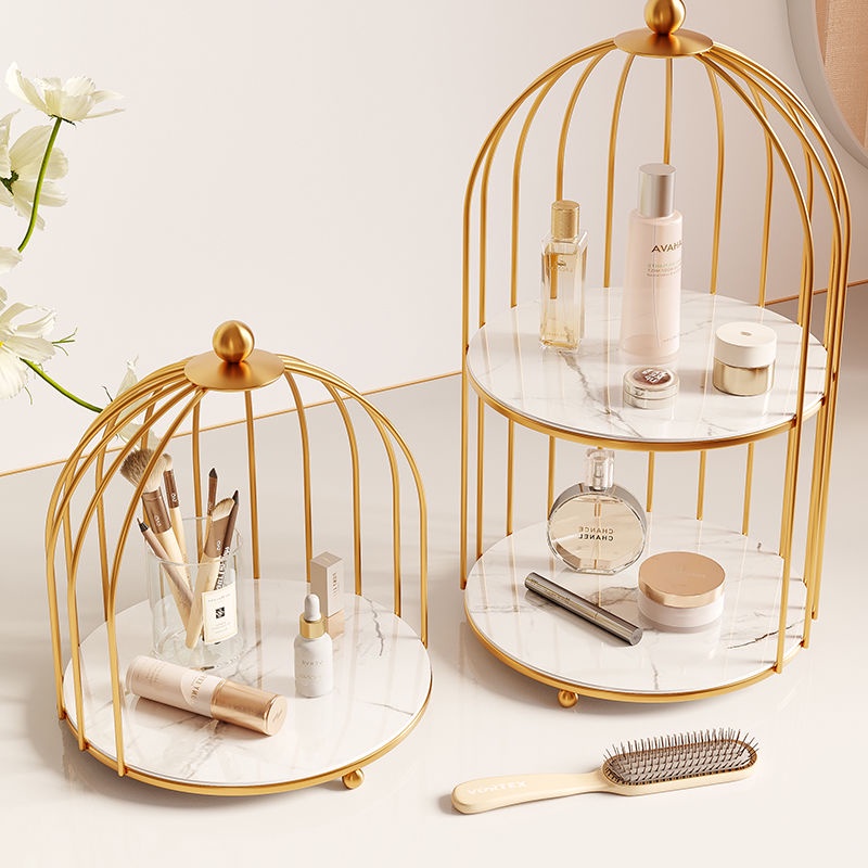 Kệ để đồ Mỹ Phẩm để Bàn Giá để đồ đôi Giá để đồ Sắt Hình Lồng Chim Lưu Trữ Cao Cấp Nhẹ Sang Trọng Giá để đồ Nhiều Tầng Phòng Khách Phòng Tắm Giá đồ Dùng Nhà Tắm