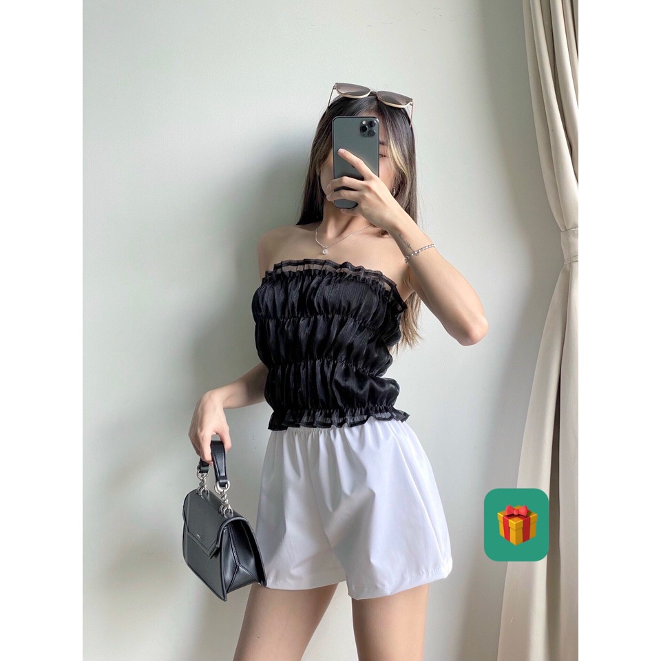 Áo ống kiếng croptop nhúm cực xinh , chất voan kiếng mềm mát