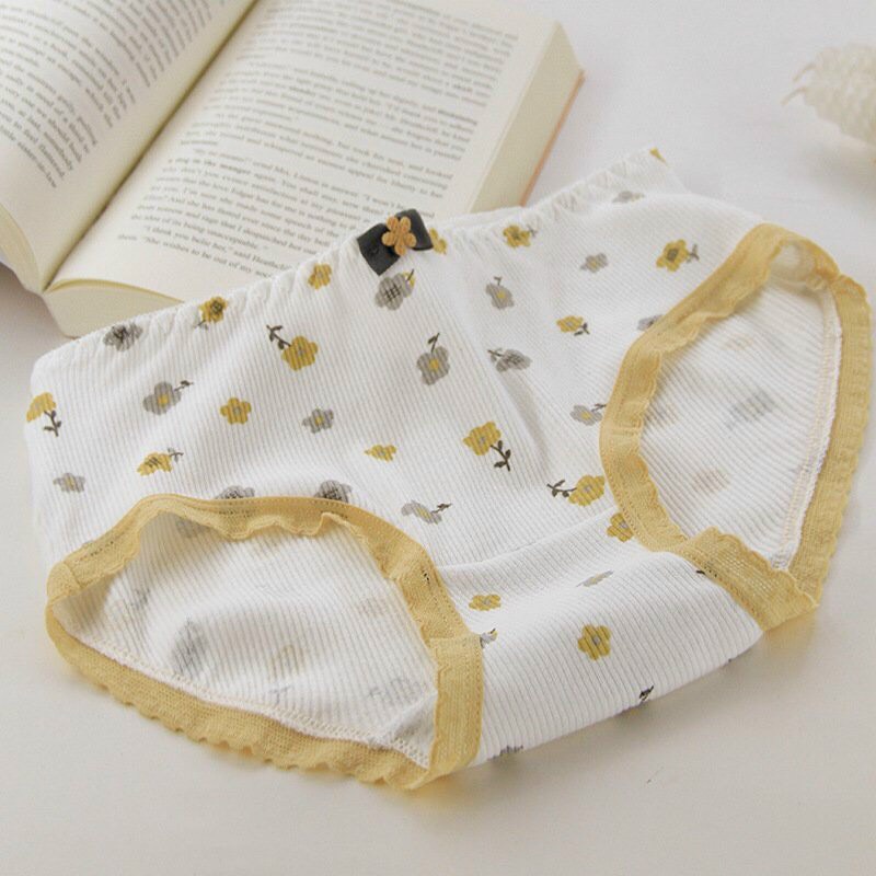 Quần Lót Cotton Tăm Họa Tiết Hoa Hoàng Kim Phong Cách Hàn Quốc Siêu Cute Dành Cho Bạn Nữ