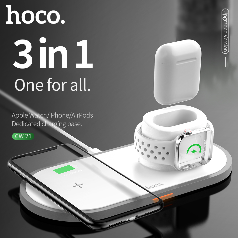 HOCO 3 in 1 Qi Wireless Charger Pad for iPhone 11 pro X XS Max XR for Apple Watch 4 3 2 Airpods 10W Fast Charge For Samsung S10