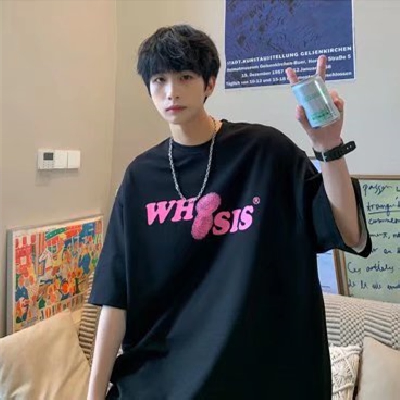 Áo Thun Tay Ngắn Cổ Tròn In Chữ Dáng Rộng Thời Trang Mùa Hè Cho Nam size M-5XL