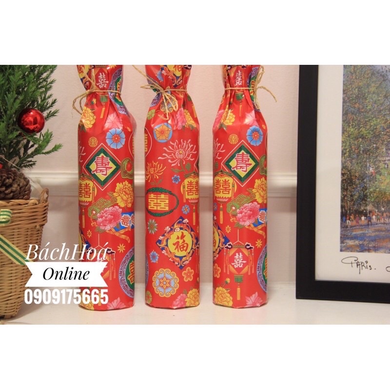 Giấy đỏ tết, hoa văn SONG HỶ - LONG PHỤNG