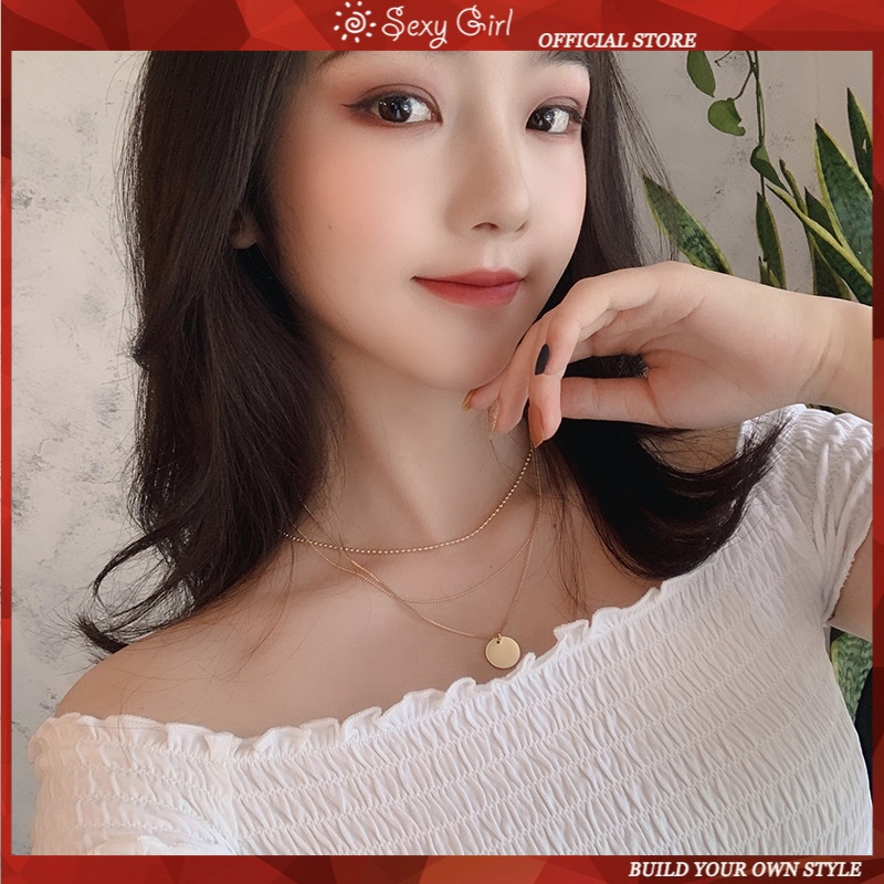Vòng Cổ Choker Ba Lớp Mặt Hình Tròn Đơn Giản Quyến Rũ Cho Nữ