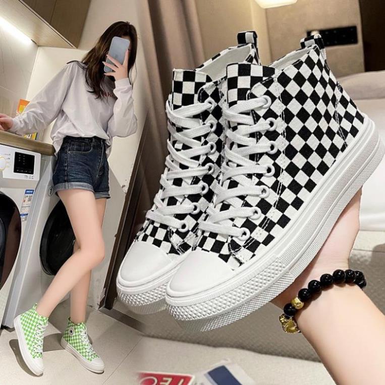 Giày thể thao Ulzzang kẻ cao cổ cam nữ Giầy sneaker Caro đen cam bản cao cấp mới nhất Hot Hit 2022